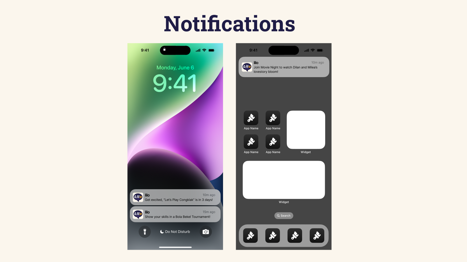 Lilo lock-screen widgets and event notifications