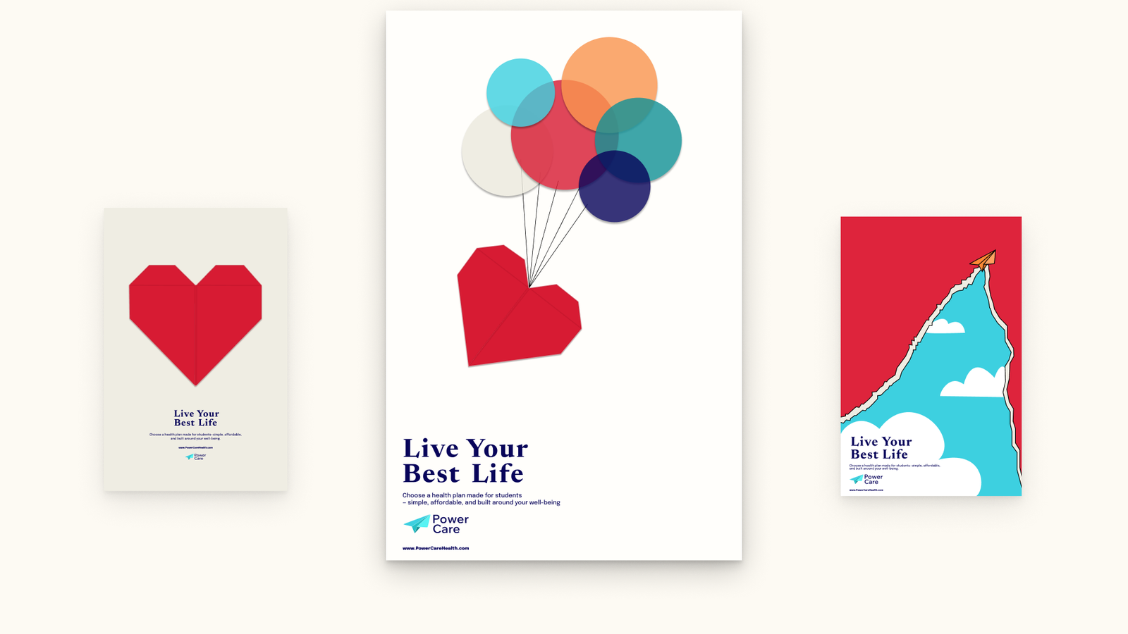 Three Live Your Best Life poster directions for PowerCare